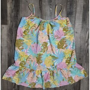 Billabong Cami Top Womens S Multicolor Tropical Palm Print Ruffle Hem Tank Top